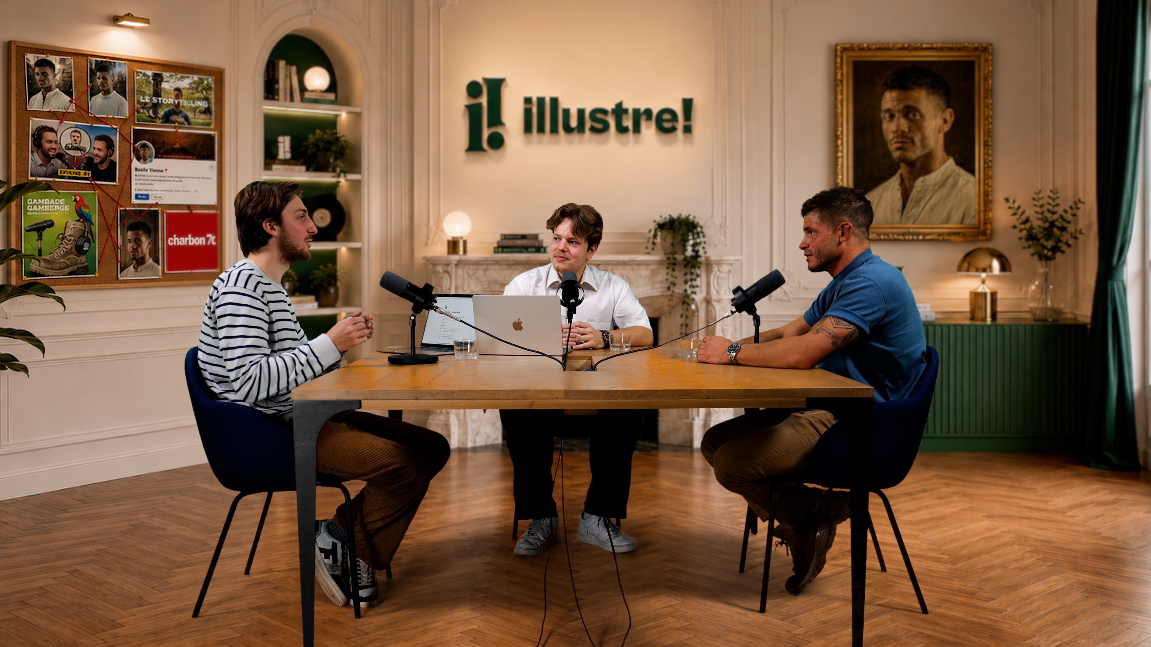 Plan large du tournage podcast en cyclorama (après incrustation)
